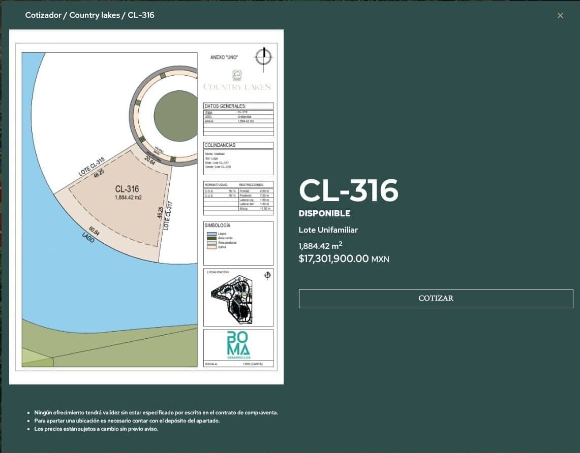 Referencia de cotizador CL-316 en Country Lakes