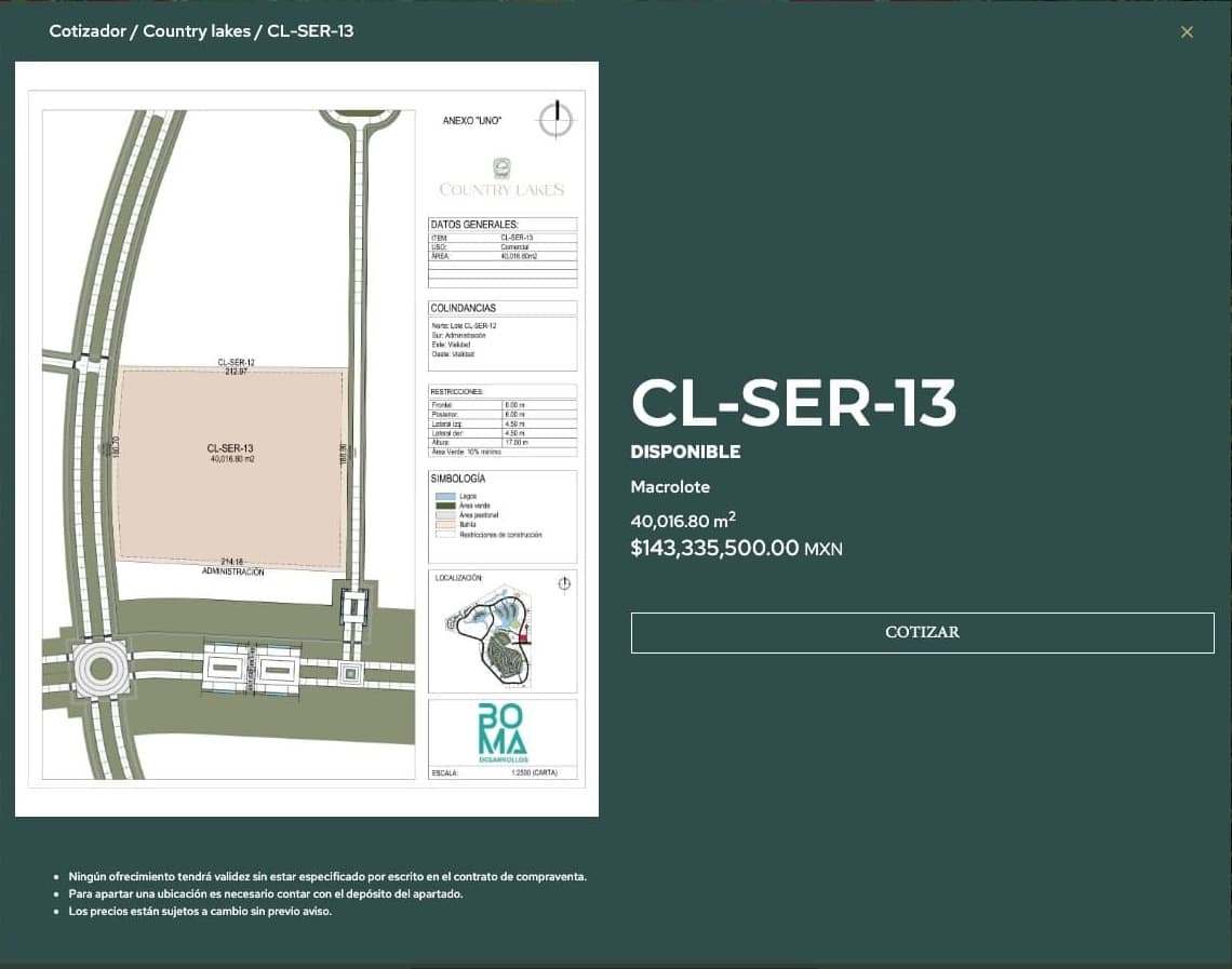 Referencia de cotizador CL-SER-13 en Country Lakes