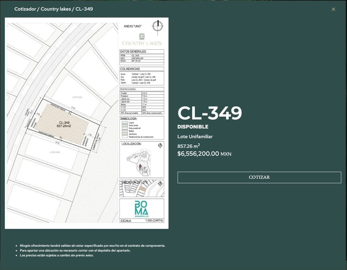 Referencia de cotizador CL-349 en Country Lakes